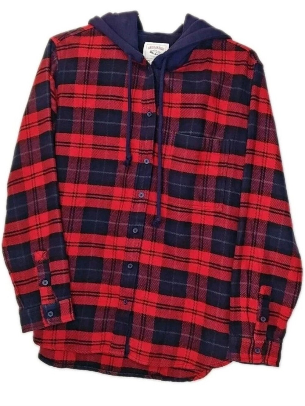 American Eagle Med Cozy Cabin Flannel Hoodie Tartan Plaid Y2K Fall Shacket Nwt